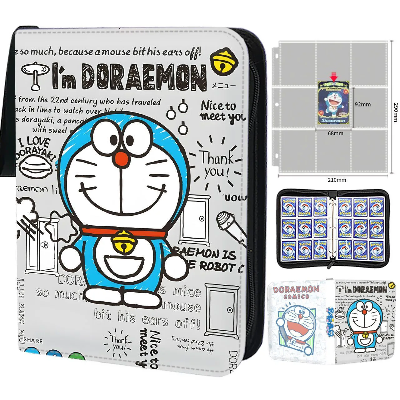 Doraemon Portable Storage Card Book Case Pu Skin 4/9-Pocket 400-900Pcs Anime Game Trading Card Binder Album Holder