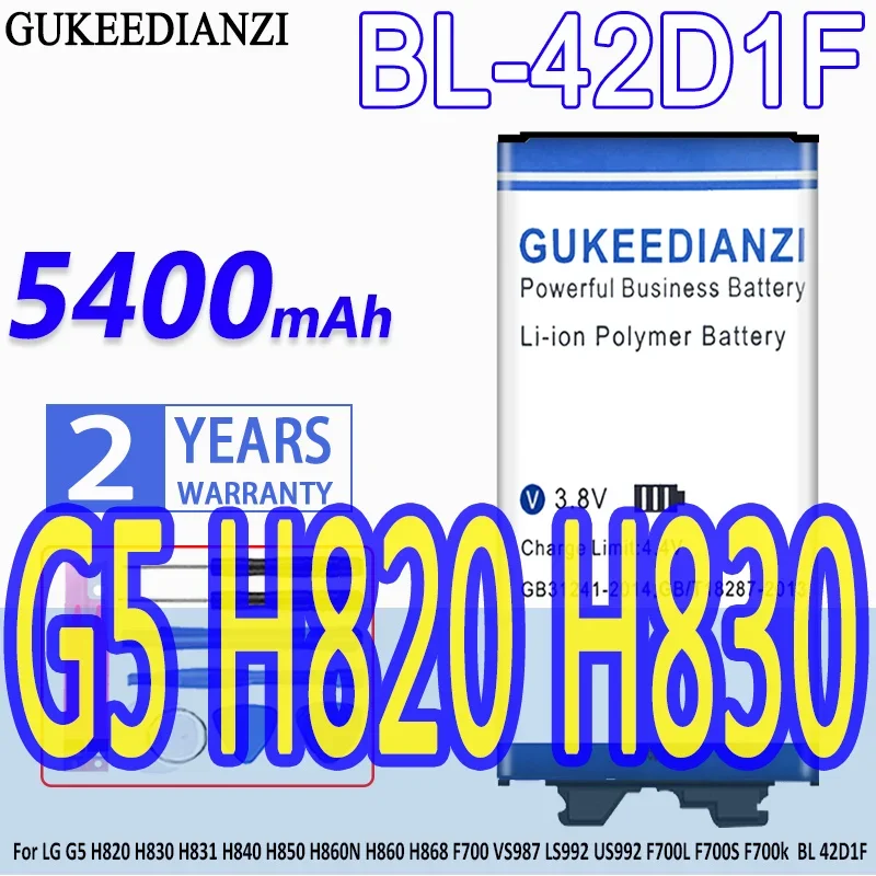 Batteria Gukeedianzi Bl-42D1F 5400Mah Per Lg G5 H820 H830 H831 H840 H850 H860N H860 H868 F700