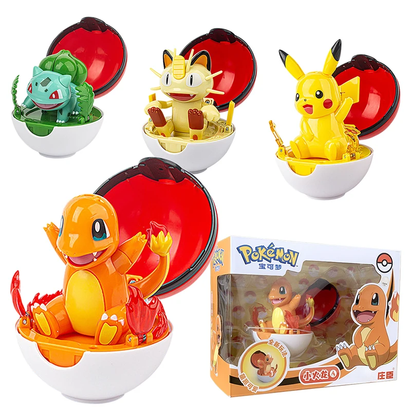 Pokemon Toys Pokeball Deformation Anime Action Figure Model Original Box Pikachu Eevee Squirtle Charmander Bulbasaur Regali Per Bambini