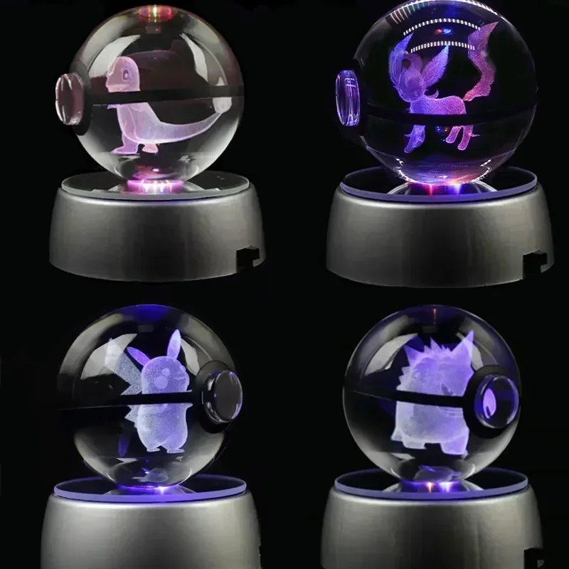 Mewtwo Pikachu Crystal Pokemon Ball 3D Figure Led Light Base Mini Crystal Figure Giocattolo Per Bambini Regalo Di Natale