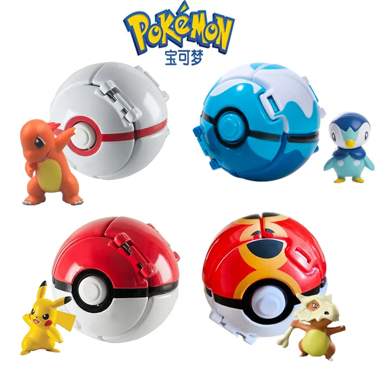 Pokemon Figure Elf Ball Deformation Toy Anime Figure Pikachu Gengar Mewtwo Action Model Bambini Regalo Di Natale Bulk Buy Lot