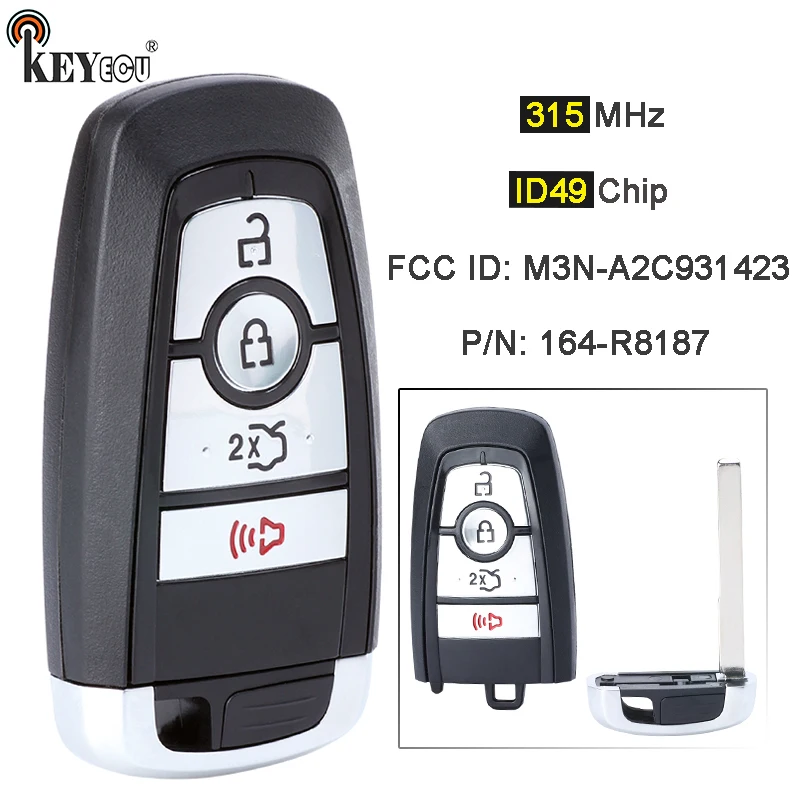 Keyecu 315Mhz Id49 Chip M3N-A2C931423 P/N: 164-R8168 Smart Remote Key Fob Per Ford Ford Mustang Shelby Cobra Gt350 2018-2022