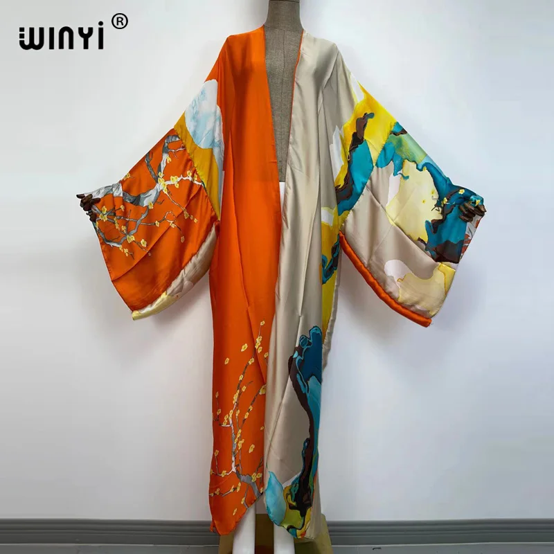 Kimono Verano Donna Sukienka Stampa Cardigan Manica Lunga Camicetta Femminile Allentato Casual Beach Cover Up Boho Dress Party Kaftan