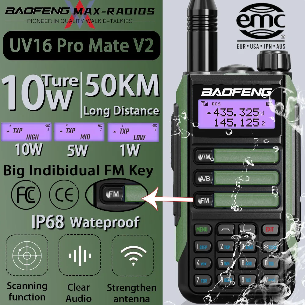 2023 Baofeng Uv-16 Pro Mate V2 Massimizza 10W Walkie Talkie A Lungo Raggio Impermeabile Uv16 Pro V2 Radio Bidirezionale Aggiornato Uv5R Max V2