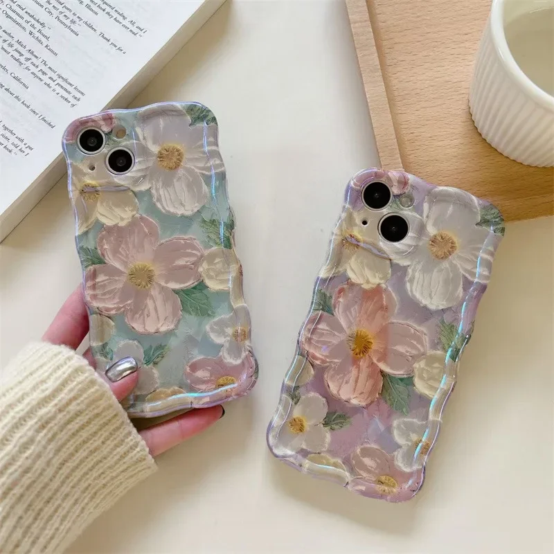 Retro Fossil Oil Painting White Flowers Art Phone Case Per Iphone 15 14 13 12 11 Pro Max Case Cute Blu Ray Cover Morbida Antiurto