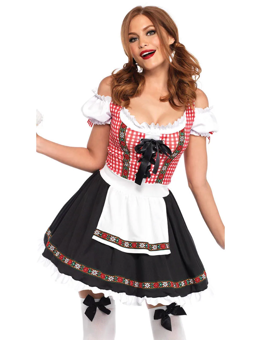 Costume Dell'Oktoberfest Heidi Bavaresi Tedesco Fancy Dress Up Dirndl Lederhosen Beer Girl Maid Costume