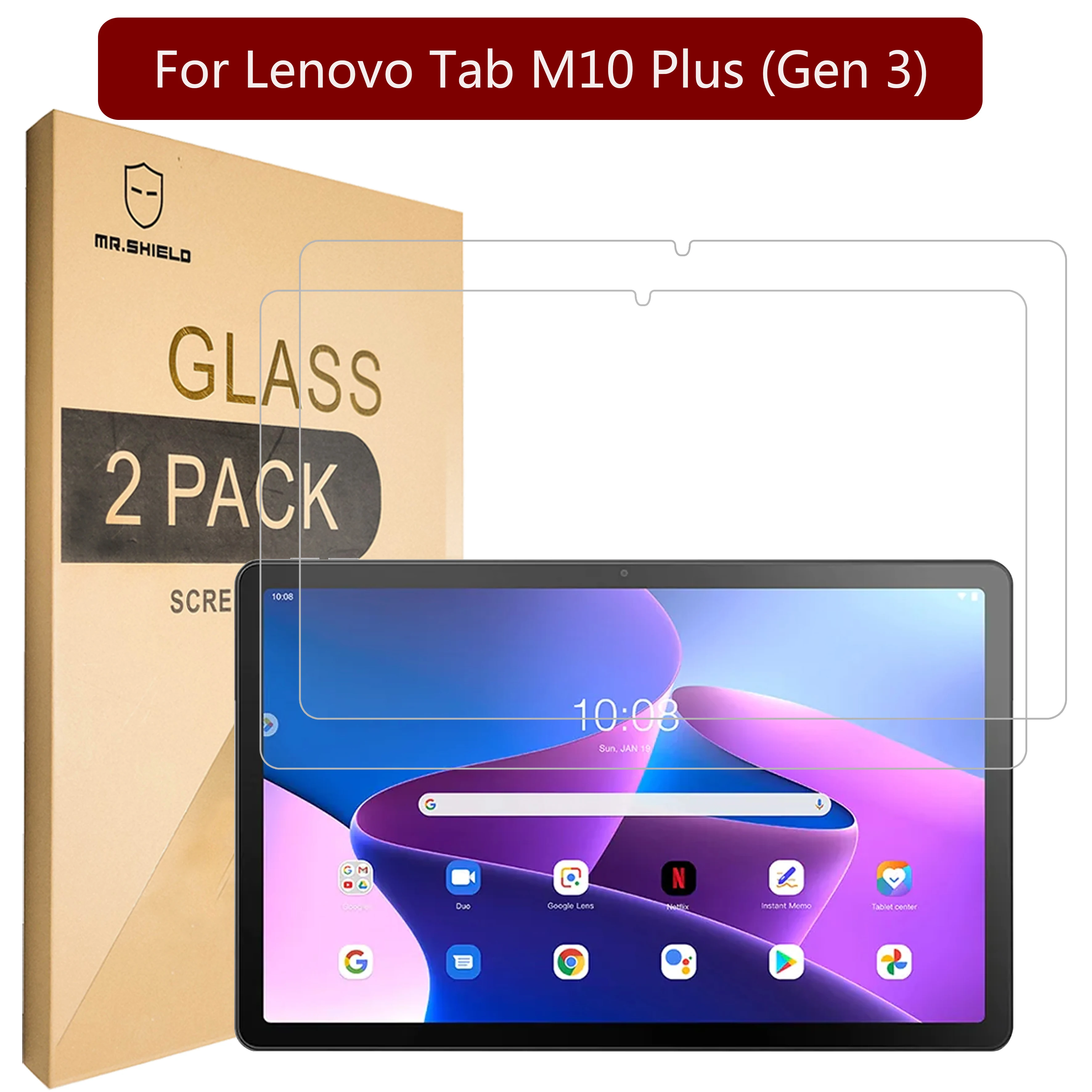 Mr.Shield Screen Protector Per Lenovo Tab M10 Plus (Gen 3) [2022 Release Version] 3Rd Generation [Vetro Temperato] [Confezione Da 2]