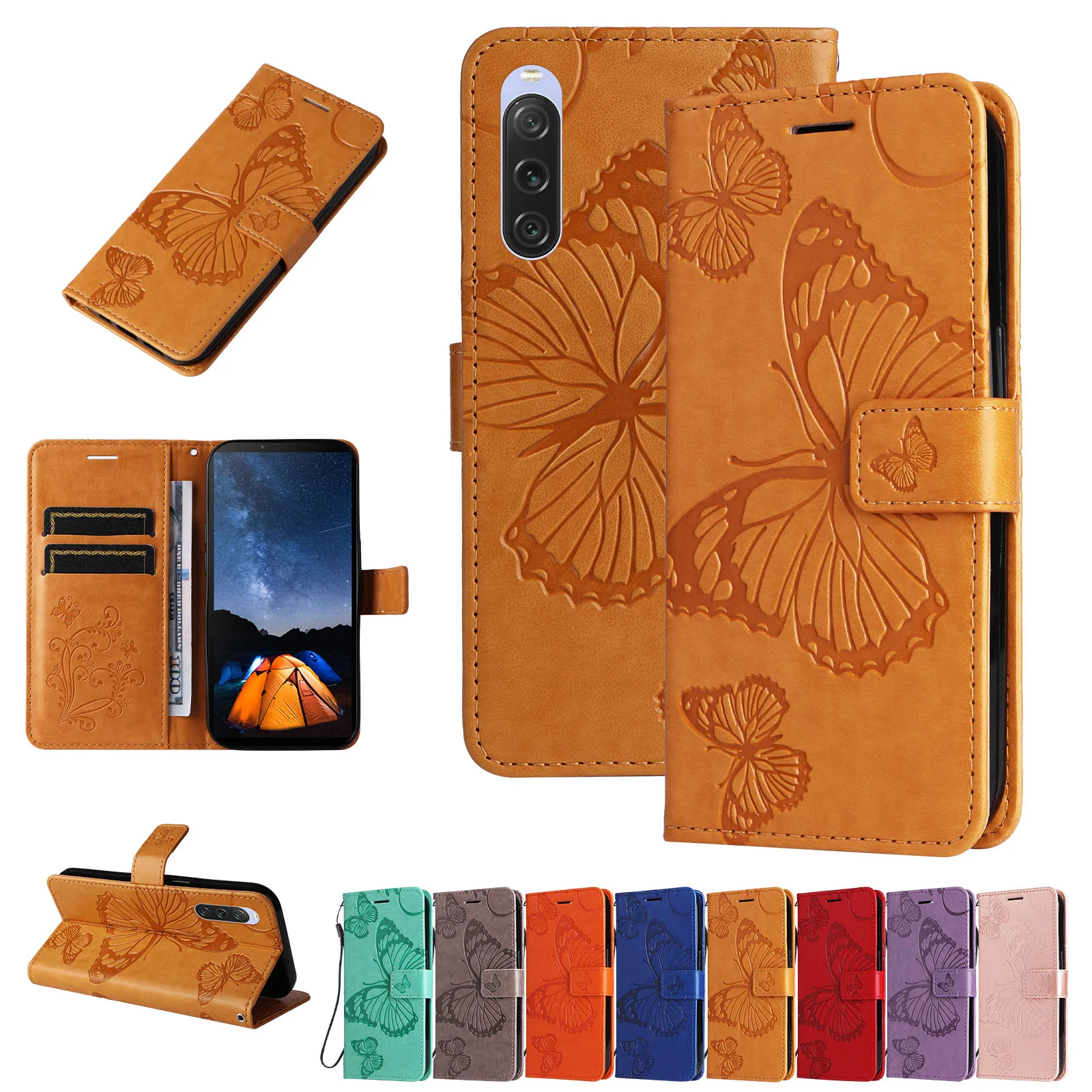 Custodia Flip Phone Per Sony Xa Ultra C6 E5 E6 L1 Z3Mini Z5 Z5 Dual Stand Cover Antiurto Con Slot Per Schede Butterfly Leather Funda