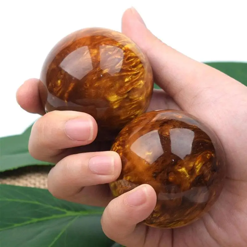 5Cm Golden Silk Sea Willow Hand Massage Ball Blood Amber Resin Abbassa La Pressione Sanguigna Jade Baoding Ball Fitness Handball