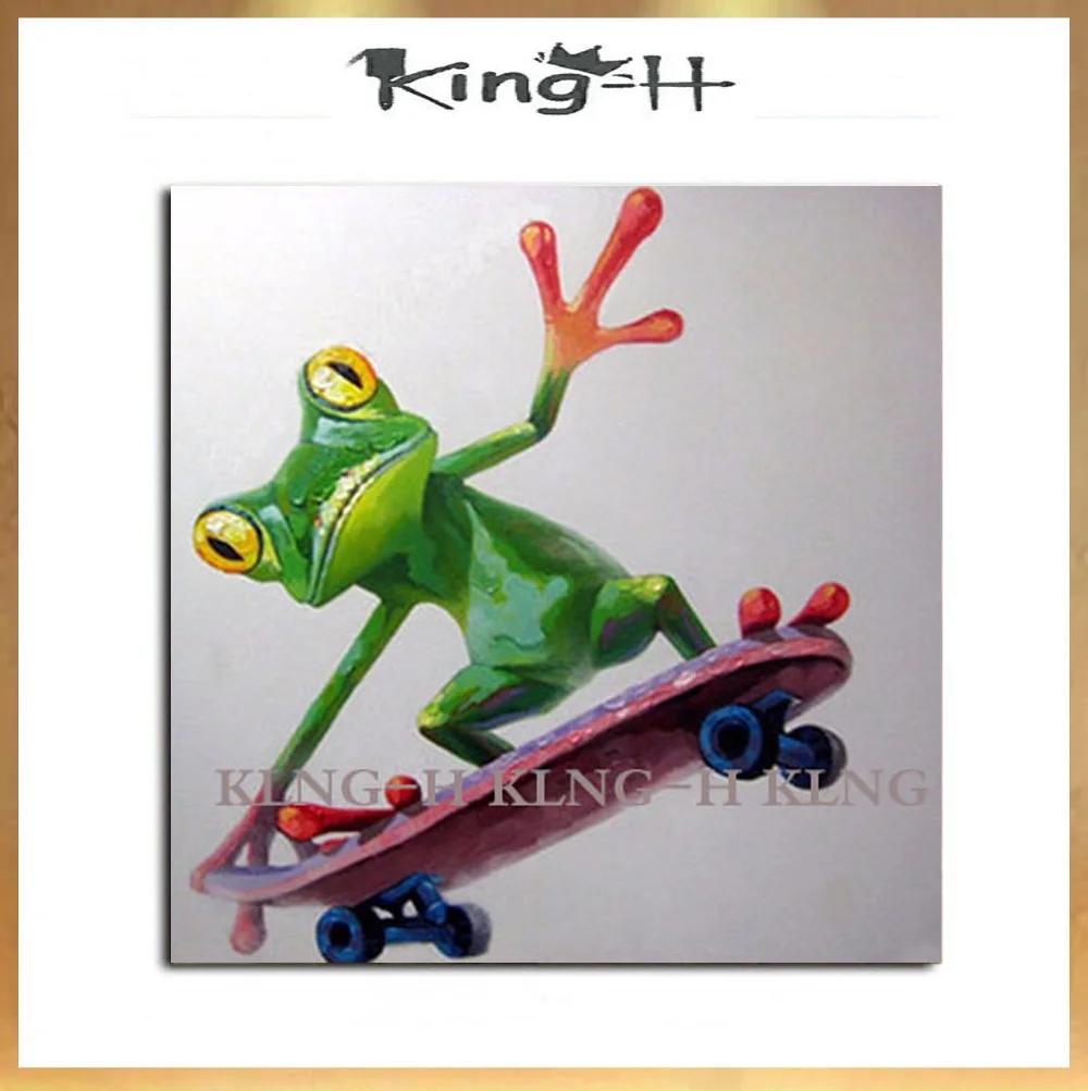 Venta Caliente Dipinti Pintura Al Óleo Hecha A Mano En Lienzo Rana Animale Montar Una Scooter Pared Arte Cuadros Para Decoración Del Hoga
