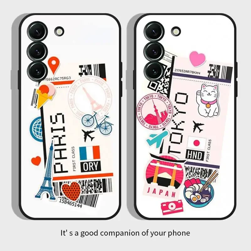 Custodia Per Telefono D'Arte City Travel Ticket Per Samsung Galaxy,S,23,22,21,20,10,E,9,8,7,6,5G,Plus,Edge,Ultra,Lite Black Soft Cover