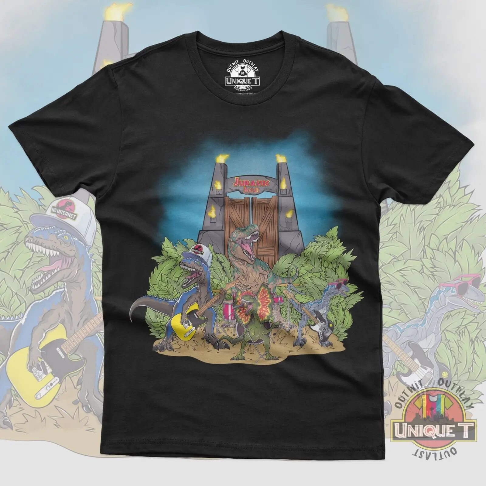 Jurassic Band Jurassic Movie Park T-Shirt Divertente Heavy Metal Music Band T-Rex Maniche Lunghe O Corte