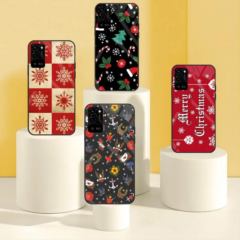 Cassa Del Telefono Di Natale Per Vivo X70 55S 5G 73 Y30 Y 31S Iqoo 9 8 7 Neo5 S Se U5 Z3 76S S10 E 12 S9 X60 Pro Di Vetro