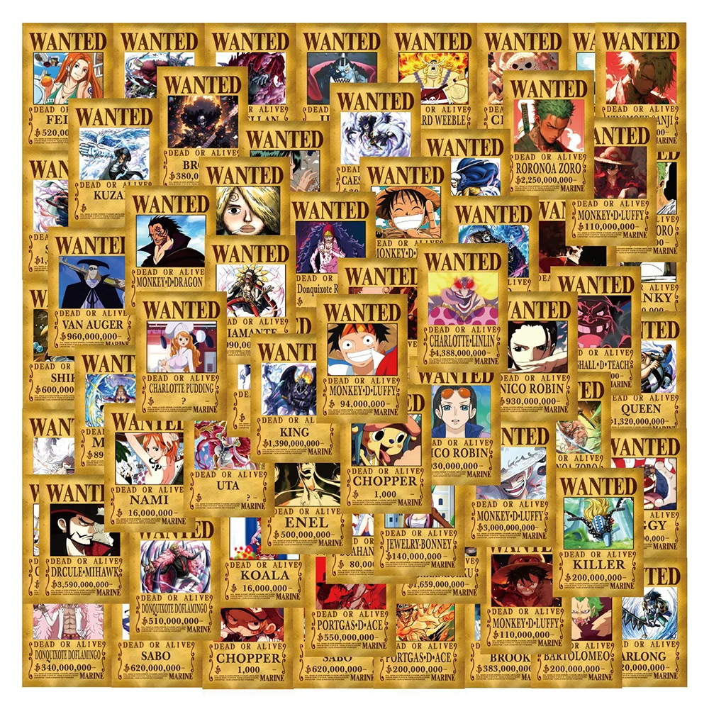 10/30/50/100Pcs Anime One Piece Wanted Stickers Rufy Chopper Cartoon Sticker Skateboard Moto Window Toy Decal Fun For Kid