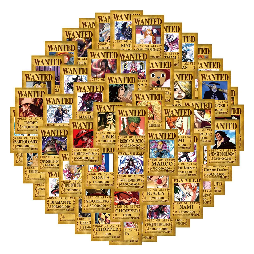 10/30/50/110Pcs Anime One Piece Piratesreward Stickers For Kids Cool Diy Phone Laptop Skateboard Rufy Zoro Wanted Poster Decal