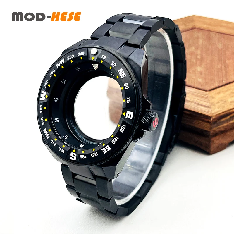 Mod Seiko Black Samurai Watch Case Strap Set Fit For Nh34 Nh35 Nh36 Movement Sapphire Crystal Glass Nh35 Watch Case And Band Kit