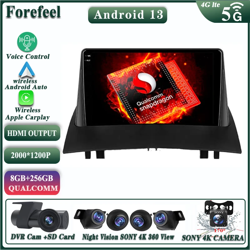 Android 13 Qualcomm Per Renault Megane 2 2002 - 2009 Multimedia Car Vehicle Gps No Dvd Lettore Video Autoradio Navigation Radio