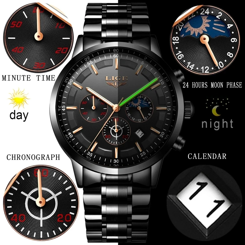 New Lige Watch Men Quartz Top Brand Analog Military Male Orologi Mens Chronograph Sports Army Watch Waterproof Relogio Masculino