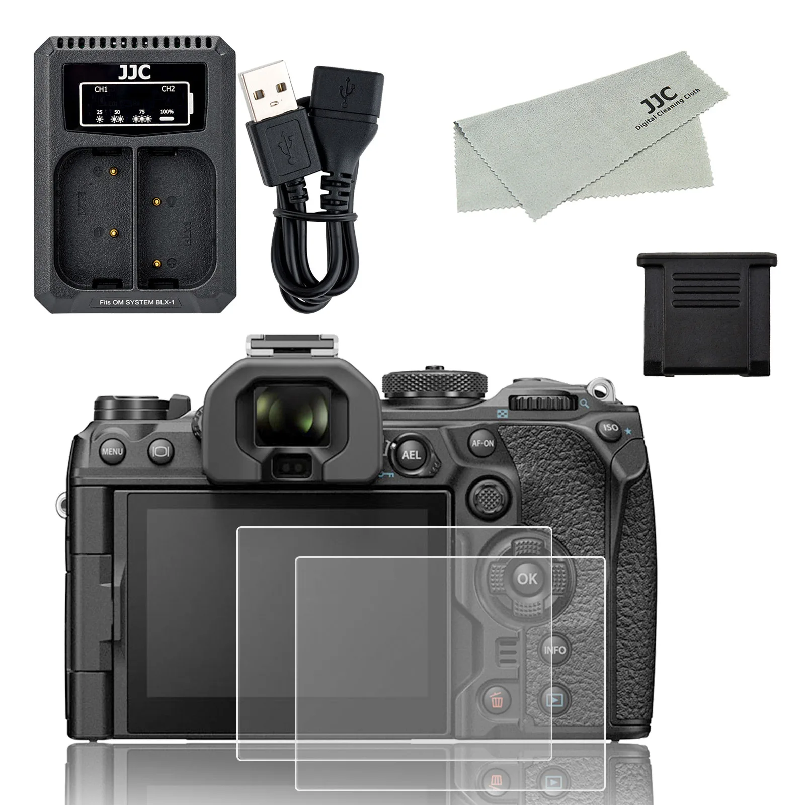 Jjc 4 In 1 Om Sysysyem Om-1 Kit Di Accessori Per Fotocamera Protezione Dello Schermo, Cappuccio Copriscarpe Caldo Sostituisce Il Sistema Om Bcx-1 Cari