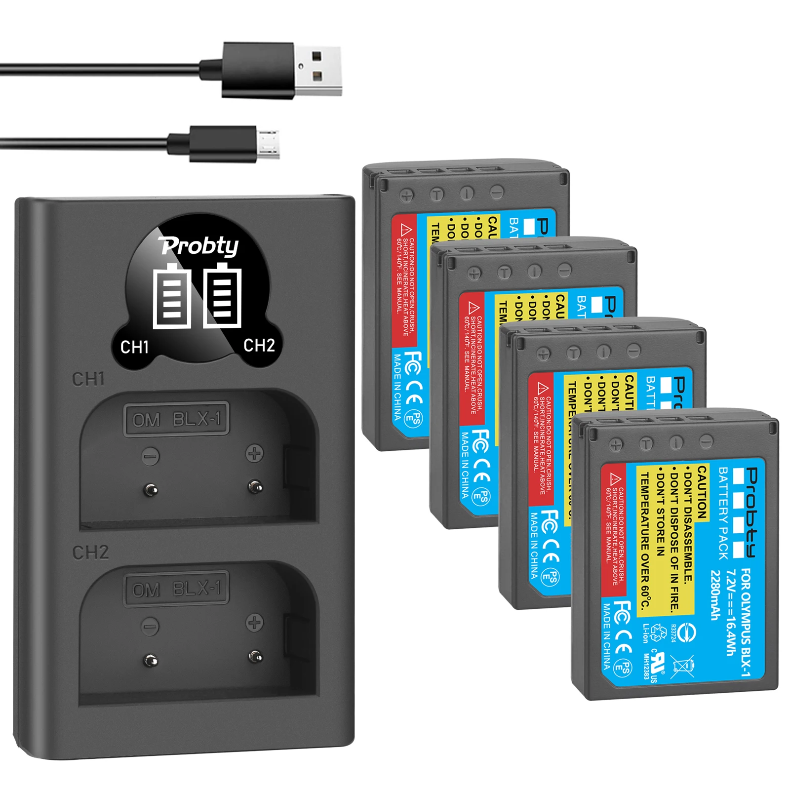 2280Mah Blx-1 Blx1 Blx 1 Full Decoded Battery Led Dual Usb Charger Per Olympus Om System Om-1, Om-1 Mirrorless, Pn.Blx-1