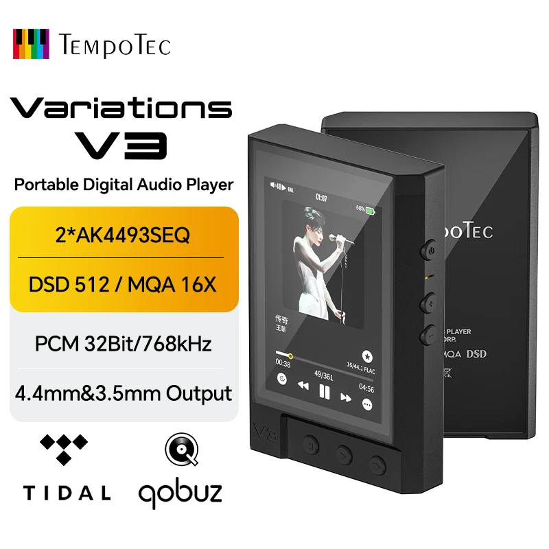 Templotec V3 Hifi Music Player Mp3 Portatile Dap 4.4Mm E 3.5Mm Dual Dac Ak4493Seq Dsd512 Wifi Bluetooth Bidirezionale Mqa16 Tial Qobuz