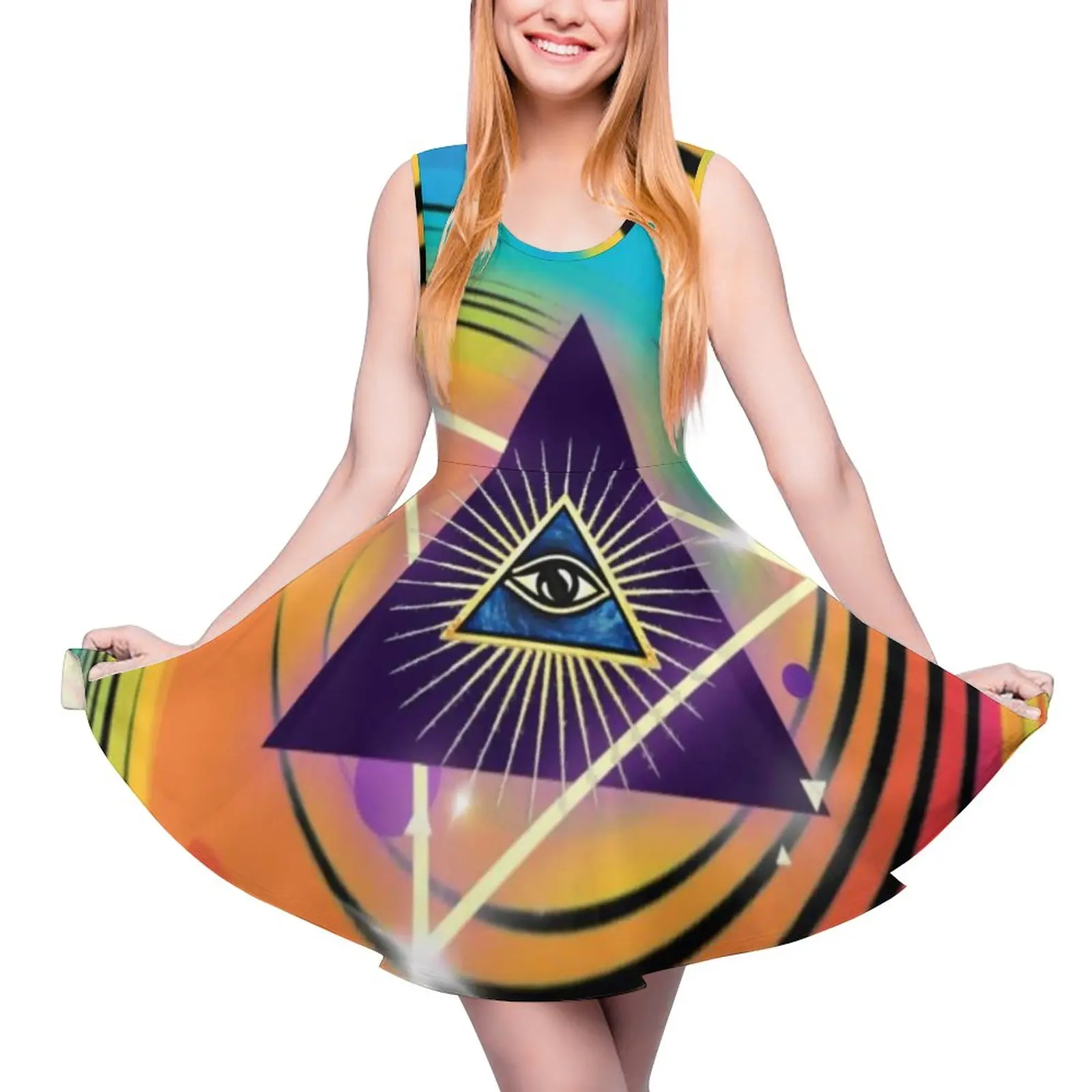 Occhi A Triangolo Vestono Tutti Gli Occhi Che Vedono In Dimensioni Infinite Abiti Vintage Senza Maniche Casual Oversize Skate Dress Ladies Vestido
