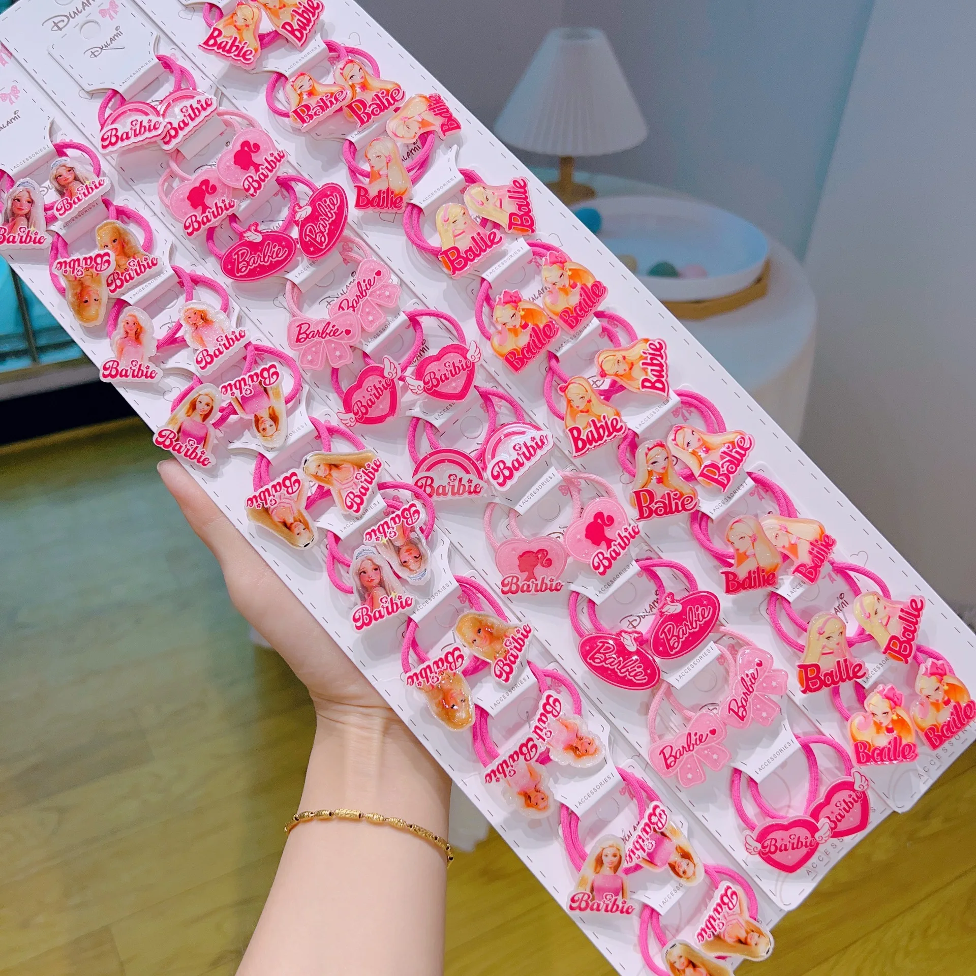 1 Paio Rosa Barbie Doll Girls Hair Band Bambini Cute Cartoon Accessori Per Capelli Princess Love Fahion Ladies Hair Rubber Band Gift