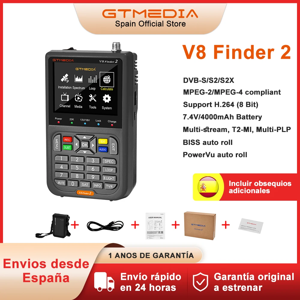 Gtmedia V8 Finder 2 Satellite Finder Dvb S/S2/S2X 1080P Ricevitore Segnale Tv Sat Decoder Supporto Ccm,Vcm, Acm, Multi-Stream,T2-Mi