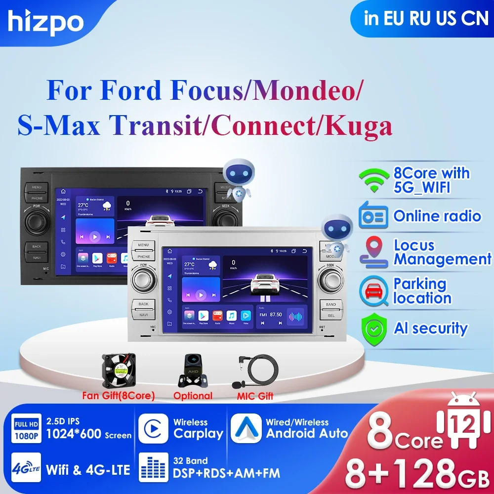 4G Lte Android 2Din Autoradio Wifi Autoradio Gps Navi Lettore Video Multimediale Per Ford Focus 2 Mondeo S/C-Max Kuga Fiesta Fusion