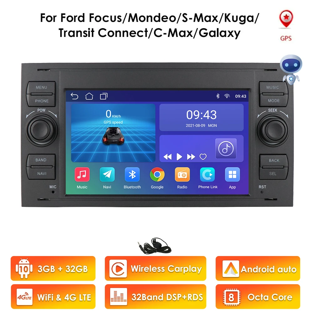4G Lte Android 2Din Autoradio Wifi Autoradio Gps Navi Lettore Video Multimediale Per Ford Focus 2 Mondeo S/C-Max Kuga Fiesta Fusion