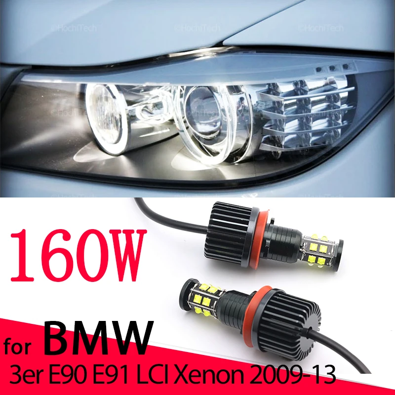 160W Bianco Led Angel Eyes Light Halo Ring Faro Canbus Per Bmw Serie 3 E90 E91 Lci Xenon 2009-2013 Accessori