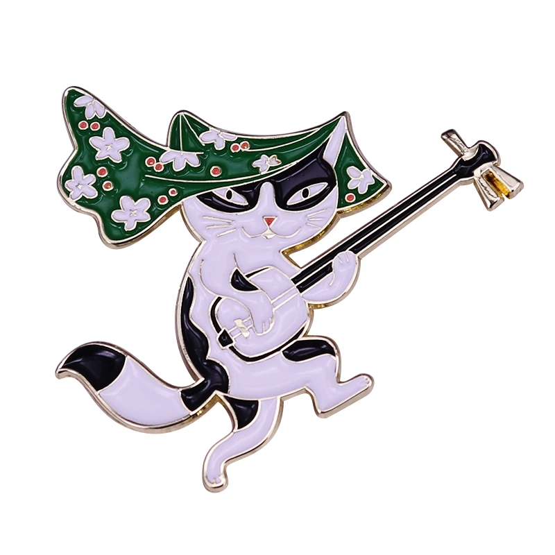 Playing The Shamisen Cats Spilla Demon Cat Of Japanese Legend Billy The Bakeneko Smalto Pin