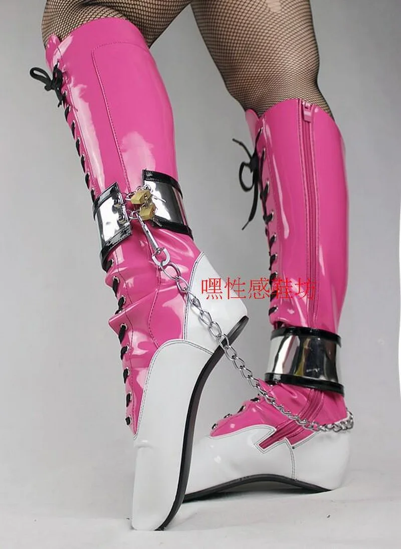 Caca 2023 Ballerine Personalizzate Queen, Stivaletti Fetish Da Donna, Scarpe Cosplay Da Uomo, Catena Lock Sm Botas,18Cm, Bianco Pesca, Dropship