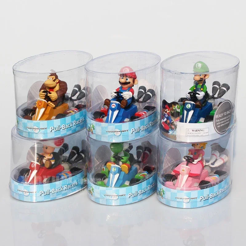 Super Mario Bros Luigi Yoshi Donkey Kong Peach Pull Back Racers Anime Toy Figure Karting Modello Da Collezione Kid X-Mas Party Gift