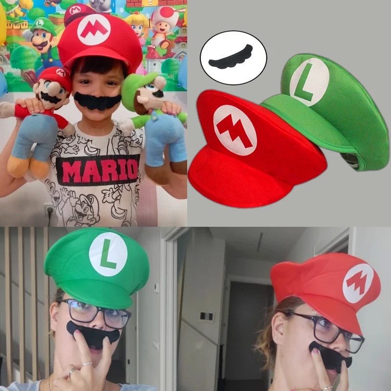 Mario Hat Mario Bros Birthday Party Hats Luigi Cosplay Cartoon Baby Cap Classic Game Anime Figure Party Decoration For Kids Gift