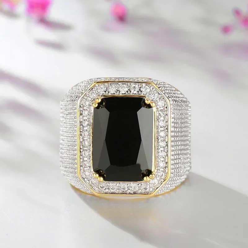 Nuovo Diamante Europeo E Americano-Amazon Ebay Vendita Calda Hip Hop Diviso Oro Aggressivo Quadrato Zaffiro Grande Anello Da Uomo