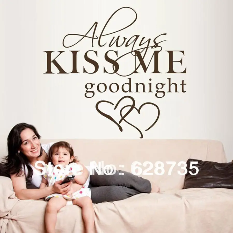 Grande Formato 60X55Cm Vendita Calda Su Ebay Spedizione Gratuita "Sempre Kiss Me Goodnight .." Decalcomanie Da Parete In Vinile Adesivo Arredamento Ca