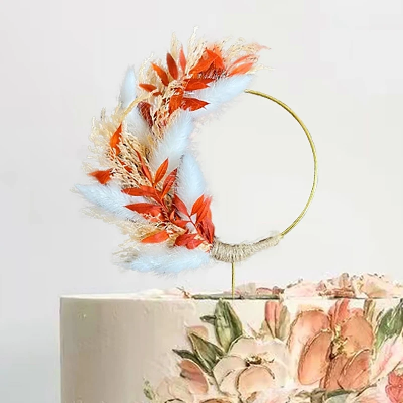 Ebay Vendita Calda Naturale Essiccata Pampa Erba Piccola Ghirlanda Cake Topper Decorazione Forniture Anello Baby Shower Wedding Boho Wreath