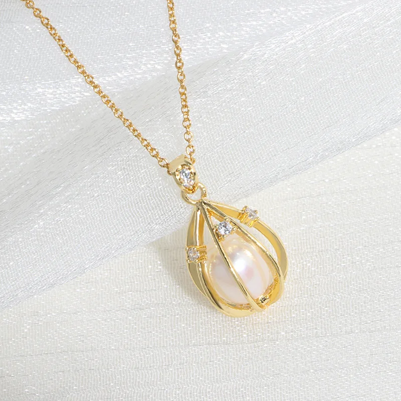 Collana Della Gabbia Del Pendente Della Perla Naturale Placcata Oro Di Trasporto Caldo Di Goccia Di Ebay/Amazon