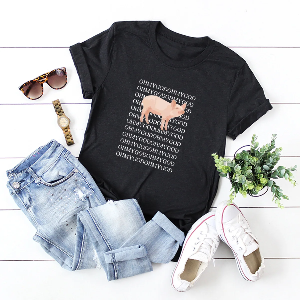 Cute Pig Wish Ebay Spoof 2021Oh My God Pig T-Shirt A Maniche Corte 100% Cotone T-Shirt Femminile Top T-Shirt Grafica T-Shirt