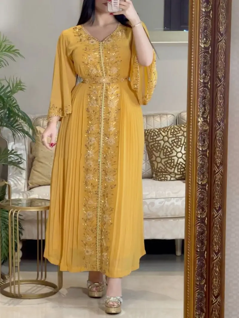 Primavera/Estate 2023 Ebay Medio Oriente Ricamato Cucito Diamante Caftano Abito Da Sera Abito Musulmano Abito Estivo Donna