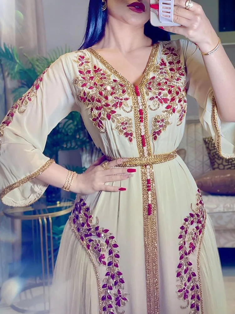 Primavera/Estate 2022 Nuove Donne Del Medio Oriente Ebay Sexy Chiffon Ricamato Cintura Vestito Cotone Abaya Donne Abhaya Vestito Musulmano