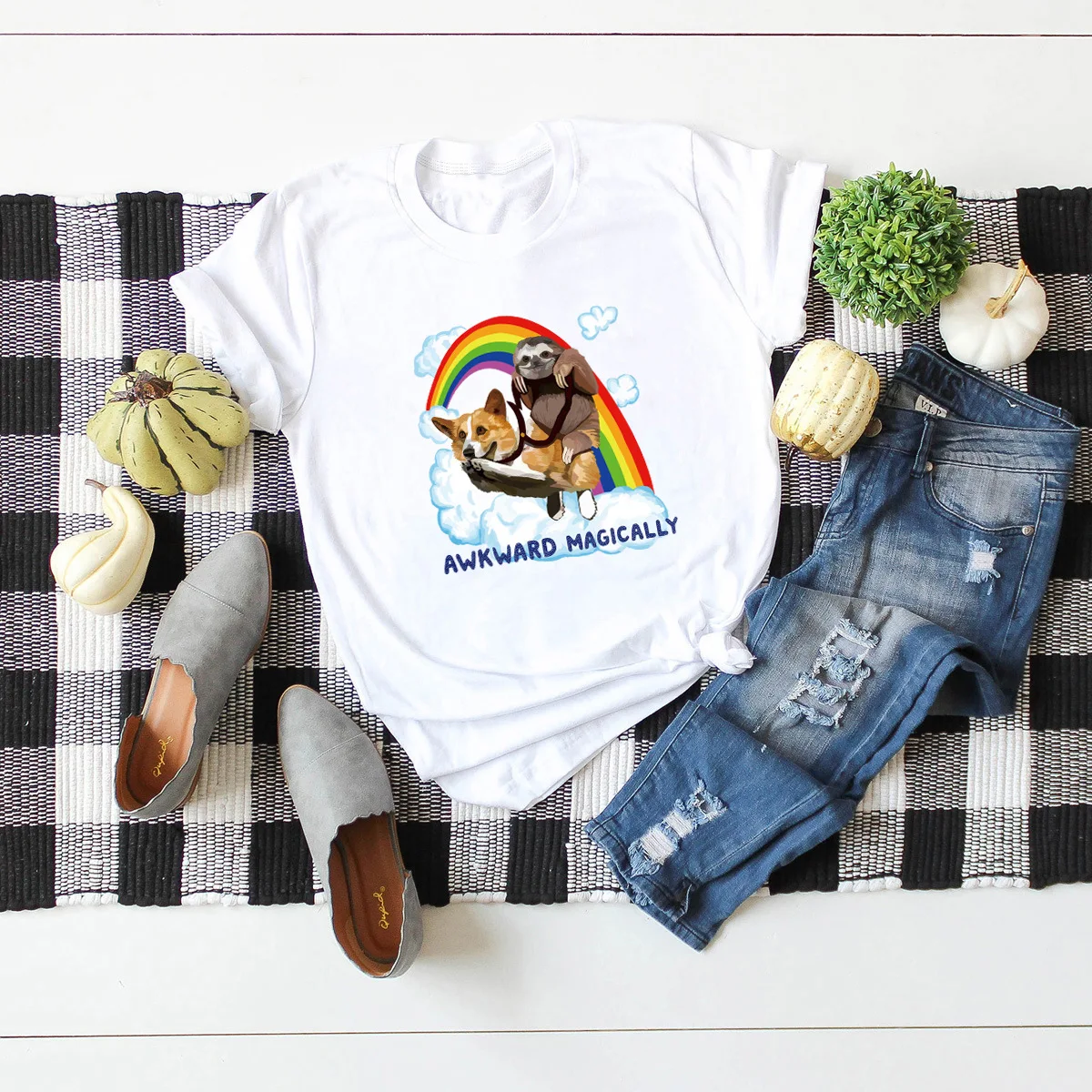Arcobaleno Cane Bradipo Desiderio Ebay Confortevole A Maniche Corte 100% Puro Cotone T-Shirt Da Donna Camicetta Allentata T-Shirt Donna Posta Diretta