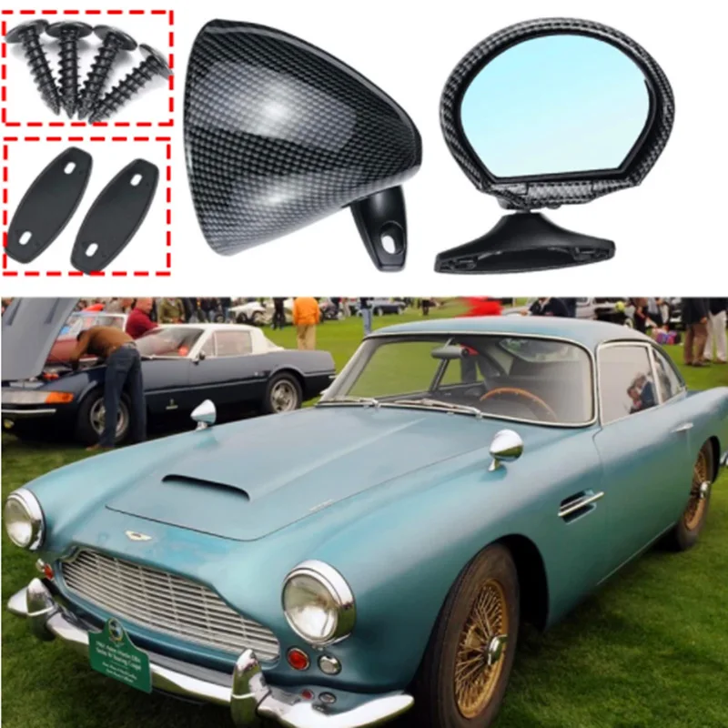 1 Paio Ebay Wish Universal Retro Door Wing Side Mirror Universal Vintage Shell Mirror Black & Carbon Fiber Pattern Car Mirror