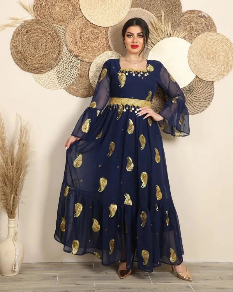 Primavera/Estate 2023 Nuove Donne Del Medio Oriente Ebay Sexy Chiffon Ricamato Cintura Vestito Abiti Lunghi Per Le Donne