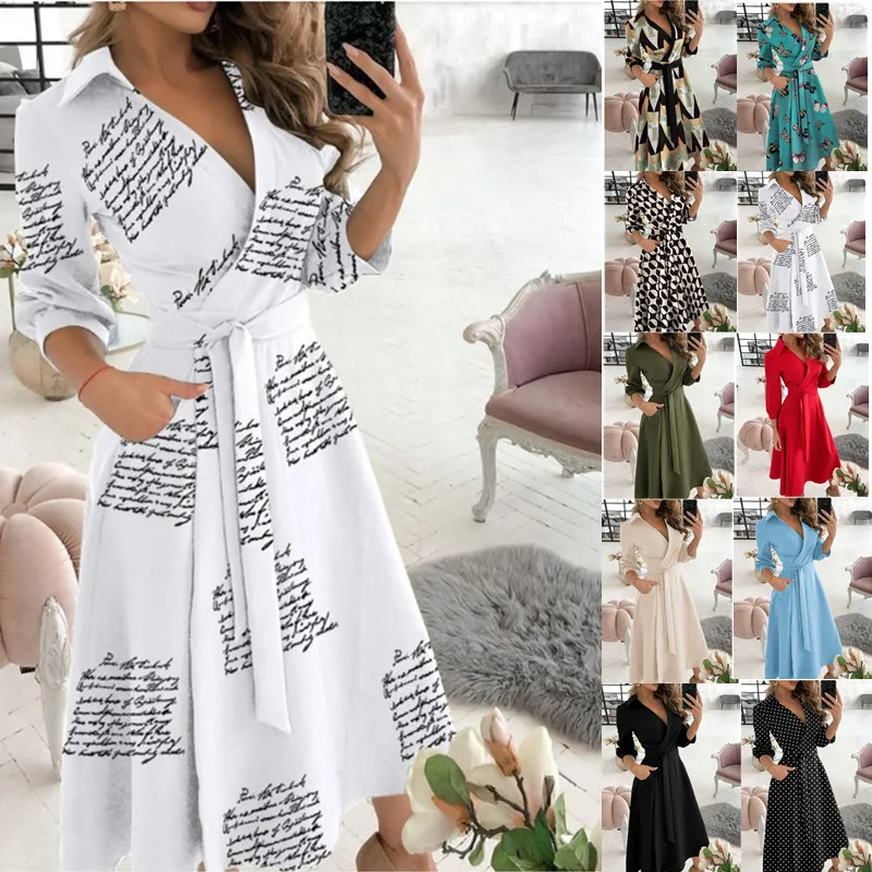 Abito Avvolgente Con Scollo A V Stampato A Maniche Lunghe Moda Primavera/Estate Per Donna Di Ebay Wish