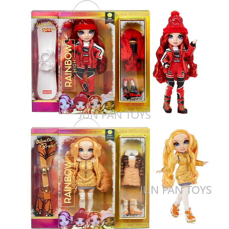 Rainbow High Winter Break Red Ruby Anderson Orange Poppy Rowan Fashion Winter Doll Playset Snowboard Pattini Da Ghiaccio Giocattoli Da Collezione