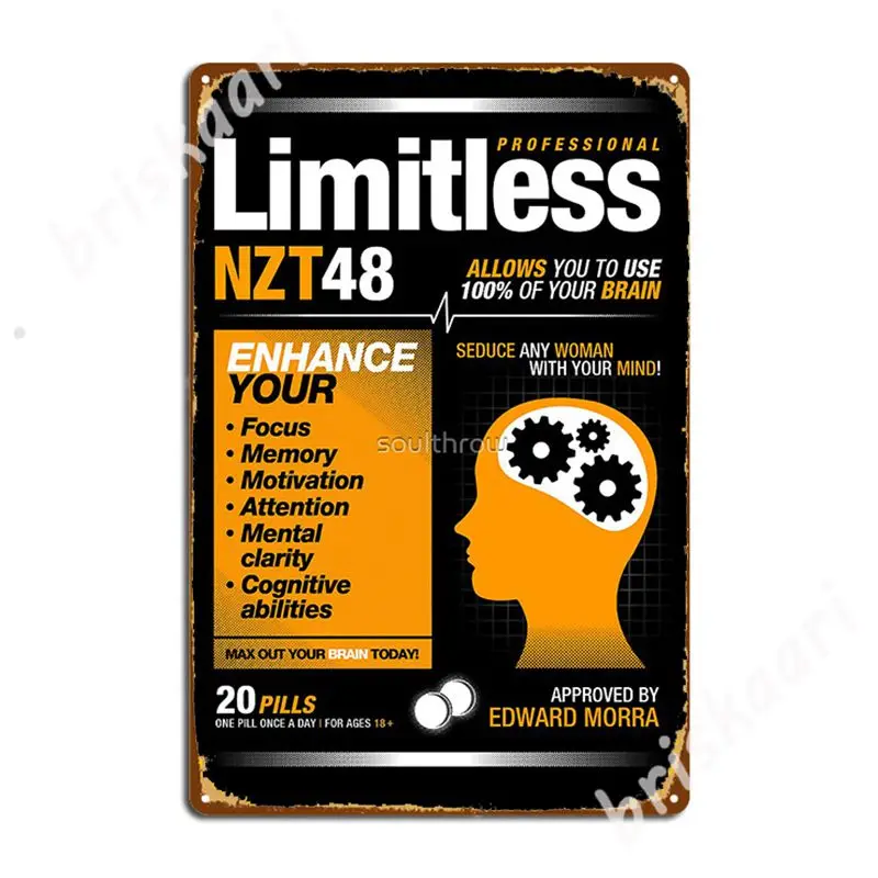 Pillole Senza Limiti-Nzt 48 (Versione Originale) Insegne In Metallo Design Home Pub Targhe Poster In Latta