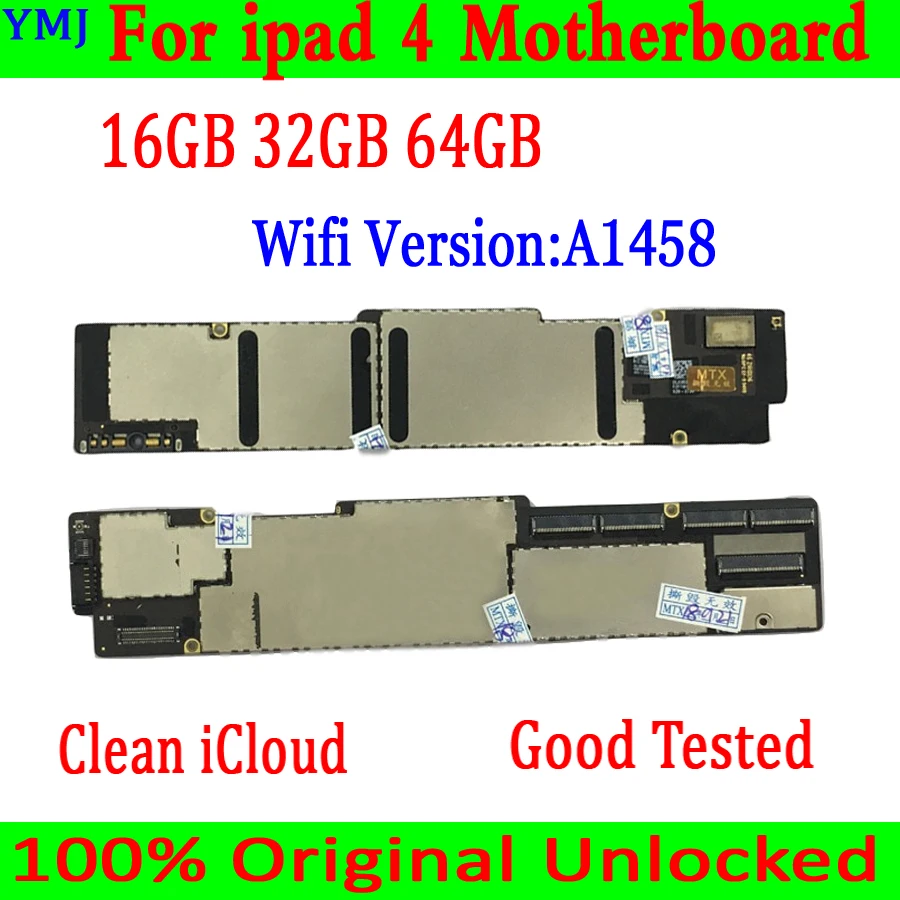 16Gb/32Gb/64Gb Per Scheda Madre Ipad 4 1458 Versione Wifi E Versione A1459/A1460 3G Scheda Logica Icloud Gratuita Sbloccata Originale