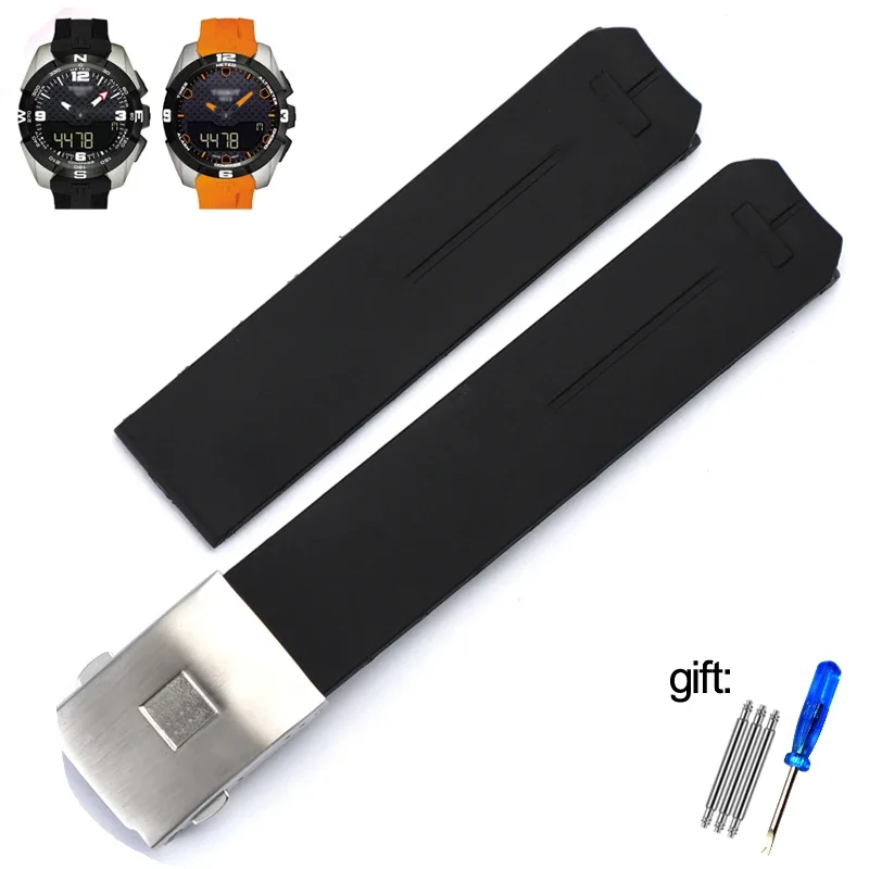 20Mm 21Mm Cinturino In Gomma Siliconica Arancione Nero Per Tissot Touch Collection Expert Solar Series T091T013 T081 Bracciale Orologio Da Uomo